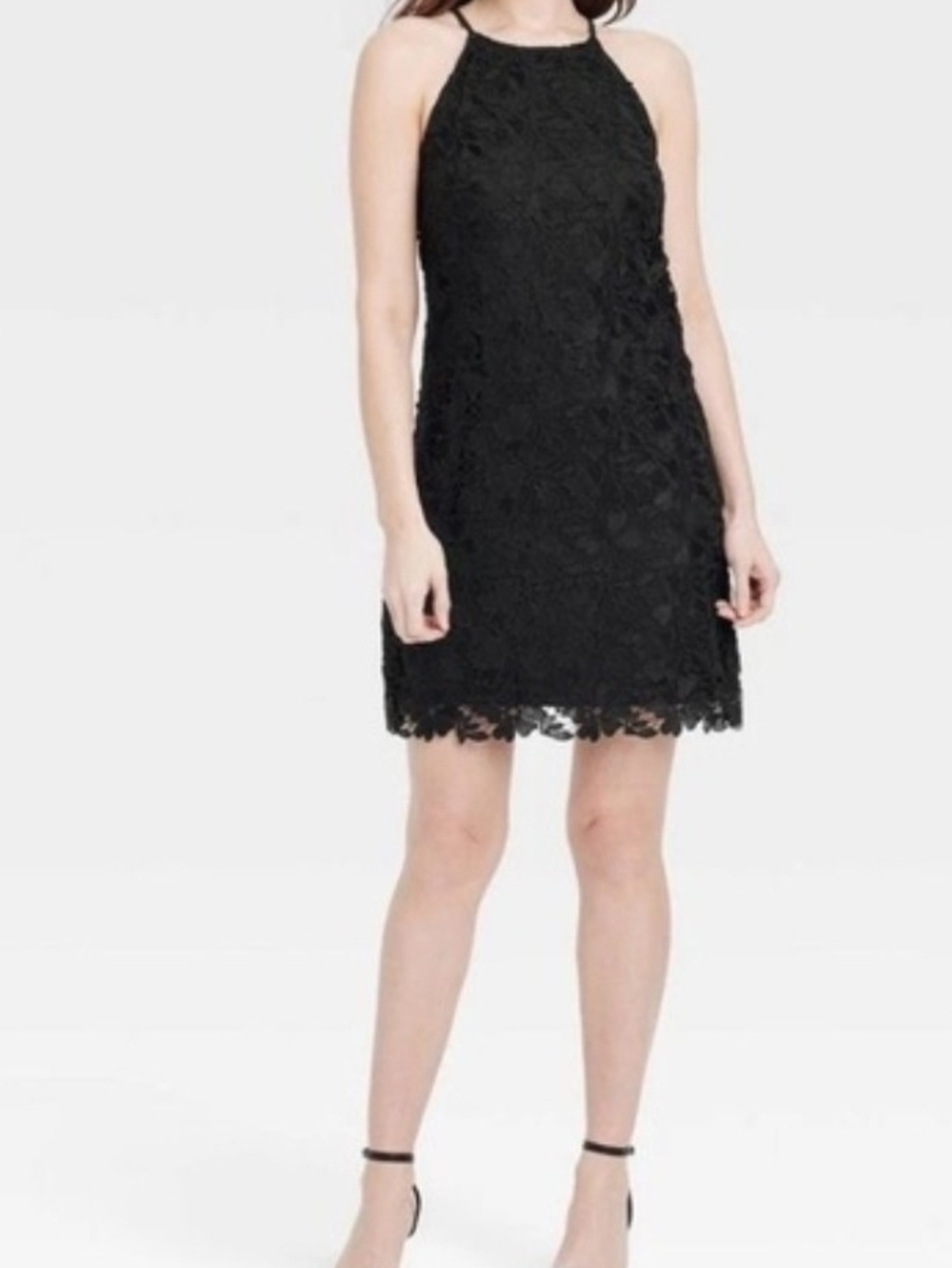 a new day Black Lace Halter Mini Dress